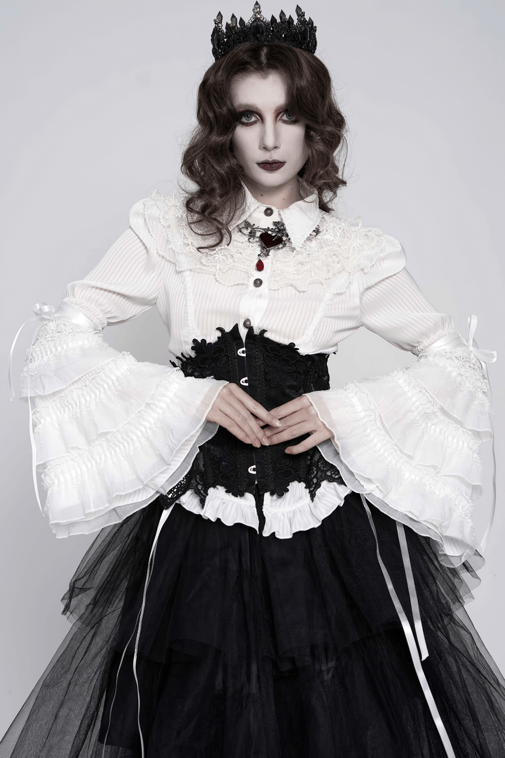 Elegant White Gothic Victorian Ruffle Sleeve Blouse