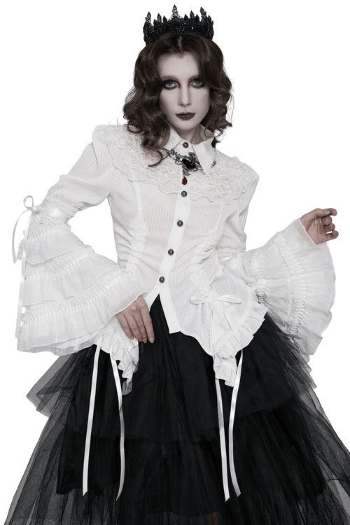 Blusa Elegante Blanca de Estilo Gótico Victoriano con Mangas de Volantes