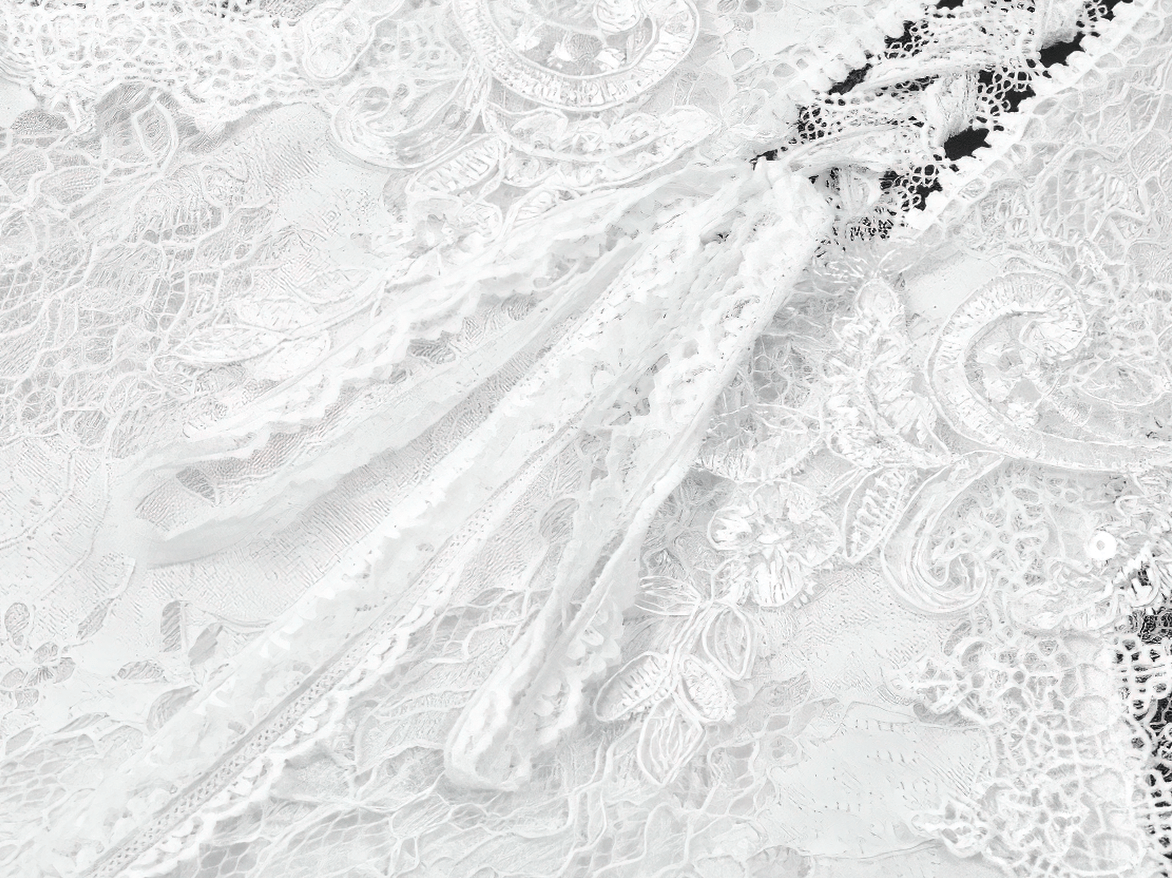 Elegant White Lace Gothic Dress with Spaghetti Straps intricately detailed lace close-up.
