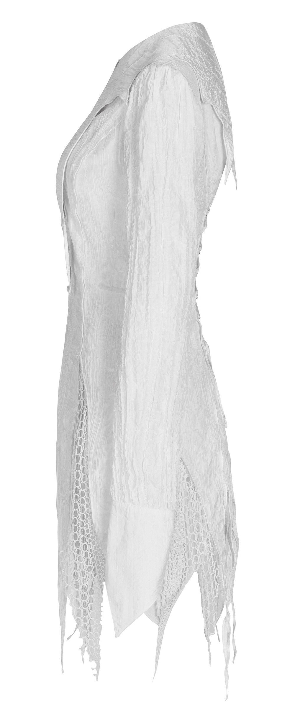Elegant White Lace Up Back Gothic Shirt with Mesh