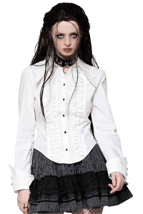 Blusa Elegante Blanca con Volantes y Detalle de Botones