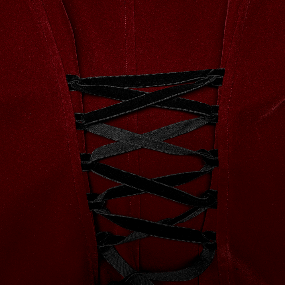 Elegant Wine Red Gothic Lace Trim Velvet Goth Jacket - HARD'N'HEAVY