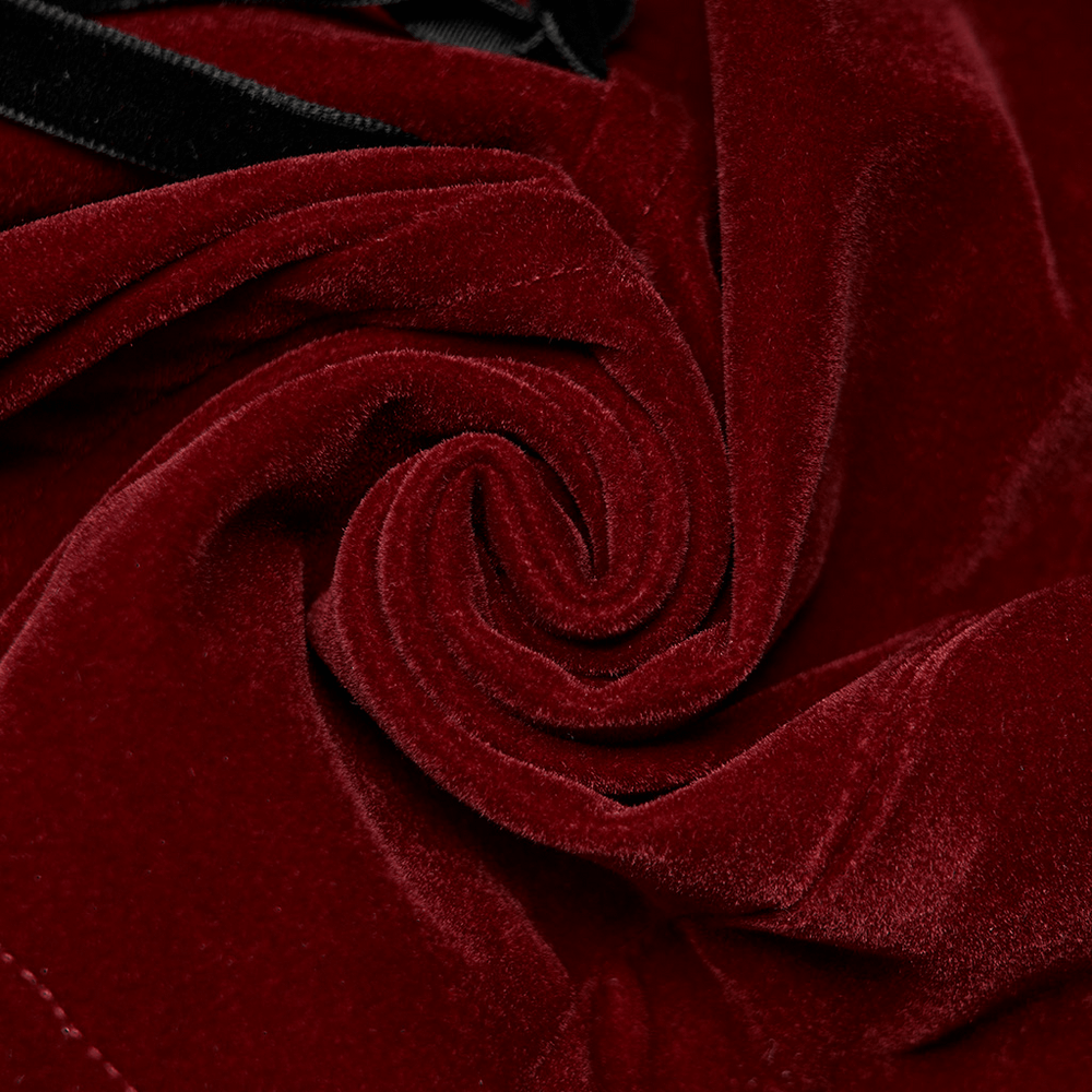 Elegant Wine Red Gothic Lace Trim Velvet Goth Jacket - HARD'N'HEAVY