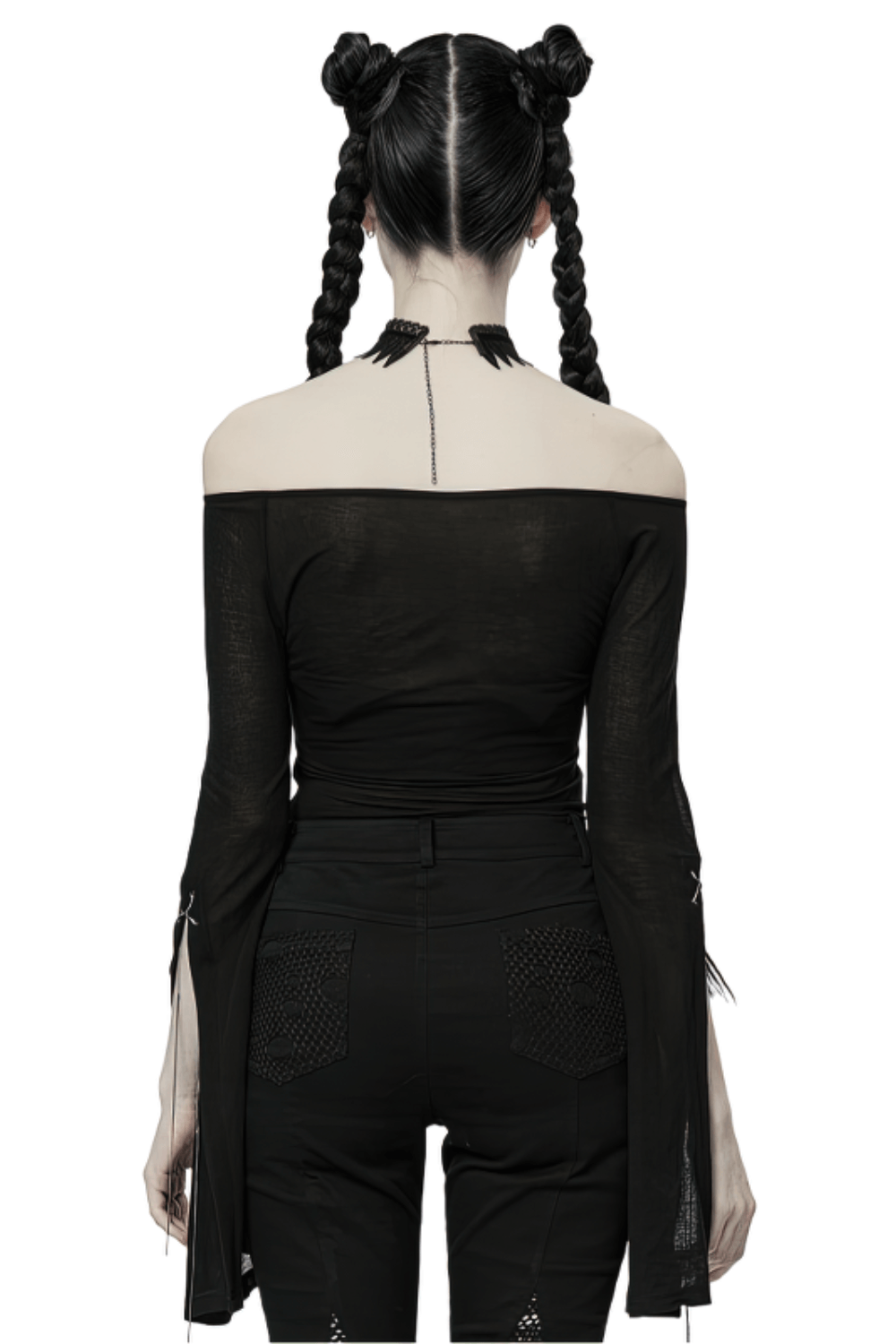 Elegant Womens Black Chained Knit Off-Shoulder Top
