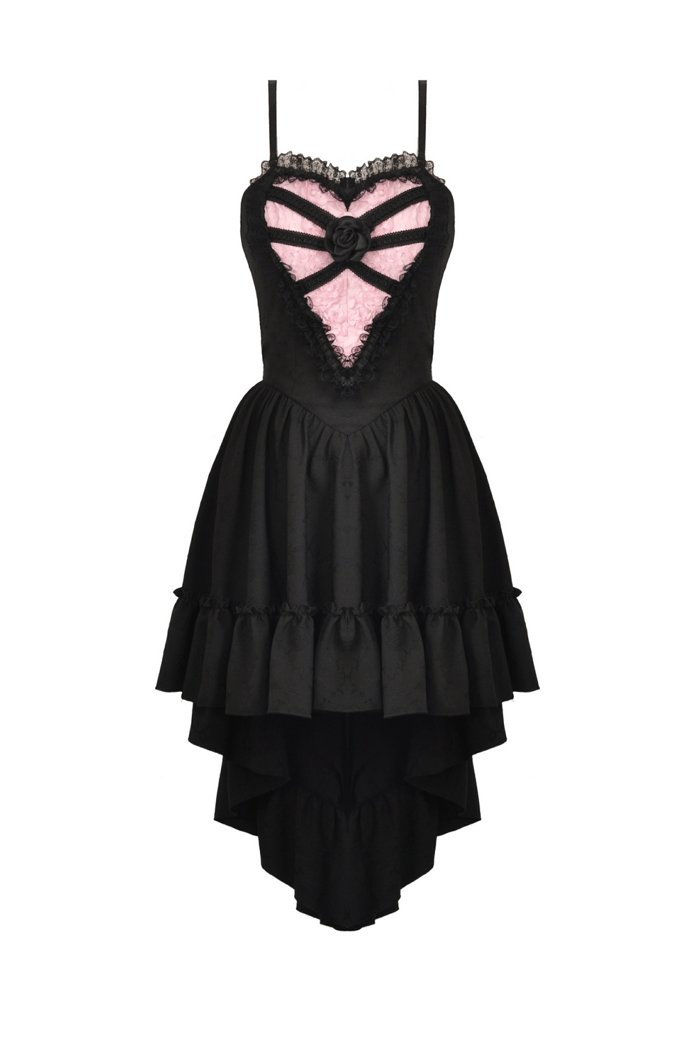 Elegant Women's Black Dress with Pink Lace Detailing