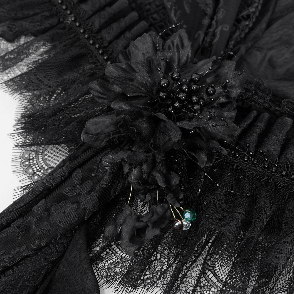 Elegante Capa de Mujer de Encaje Negro con Flores Góticas