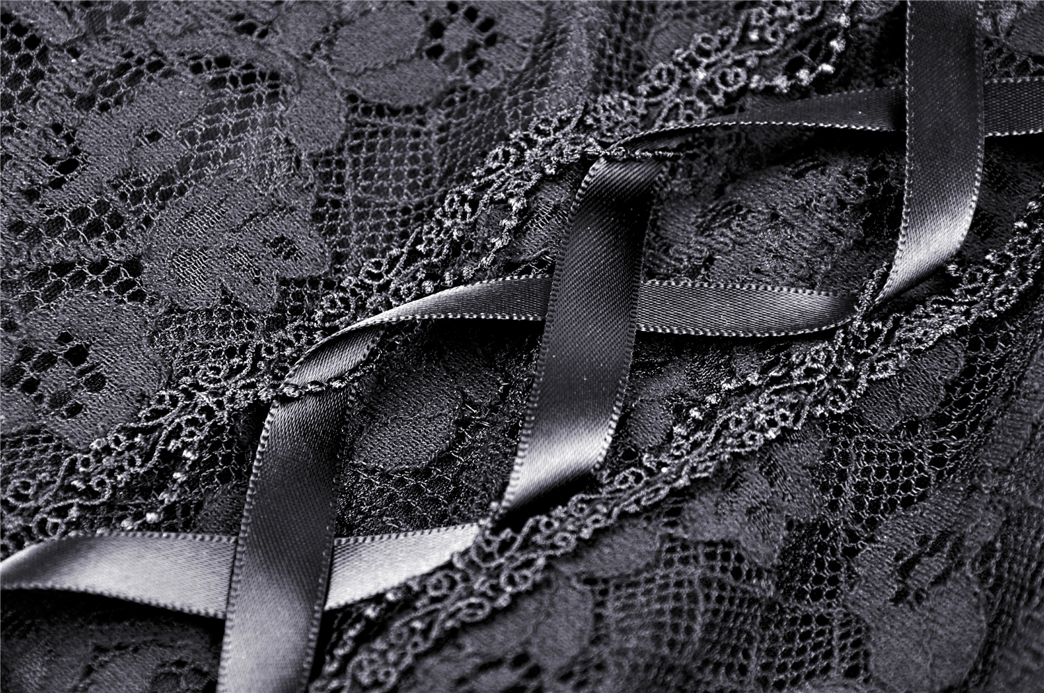 Elegant Women's Black Lace Dress with Ribbon Detail