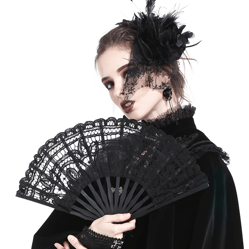 Elegant Women's Black Lace Fan for Evening Events