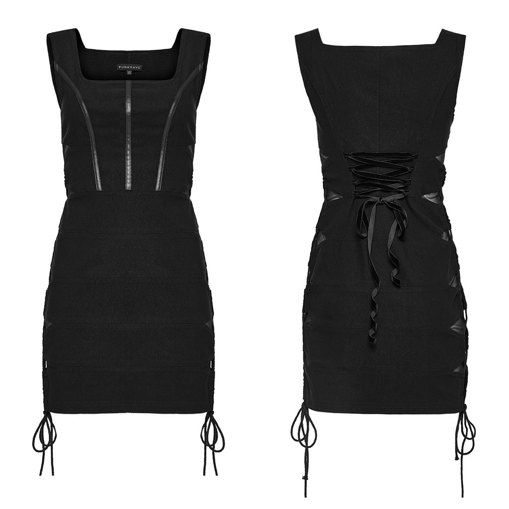 Elegant Women's Black Mini Dress with Lace-Up Detail Elegant Women's Black Mini Dress with Lace-Up Detail