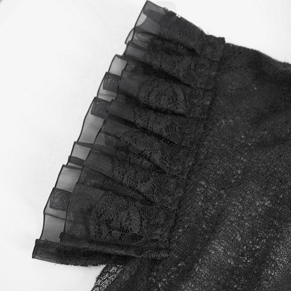 Elegant Women's Black Sheer Top with Ruffles Details