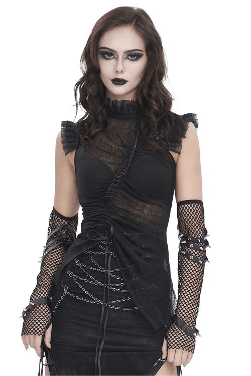 Elegantes, transparentes Damenoberteil in Schwarz mit Rüschendetails