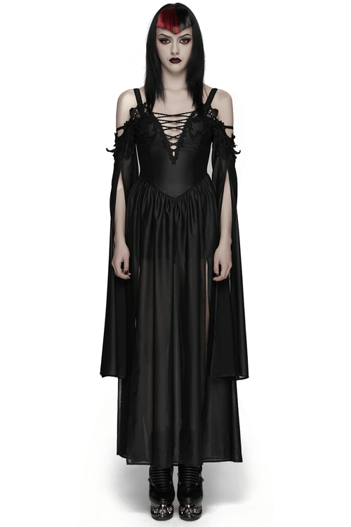Robe Maxi Élégante en Chiffon pour Femmes avec Manches Cape