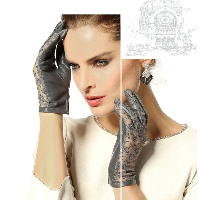 Elegant Women's Genuine Leather Gloves / Ladies Thin Non-slip Lace Gloves - HARD'N'HEAVY