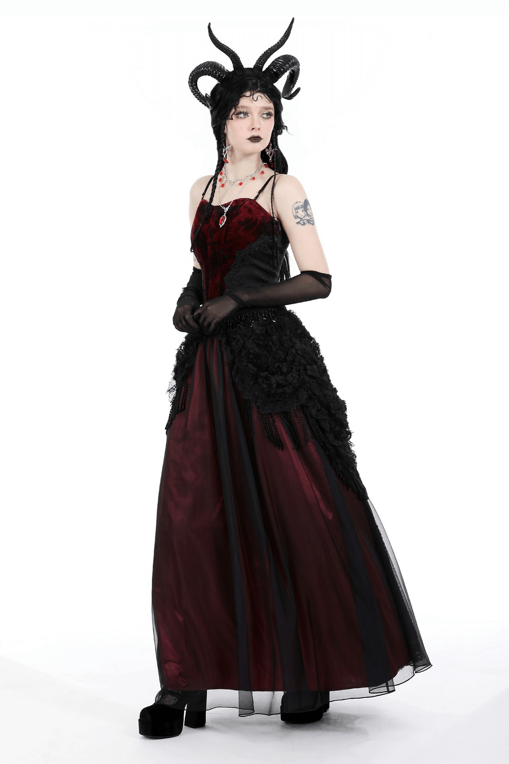 Elegant Women's Gothic Lace and Satin Long Skirt