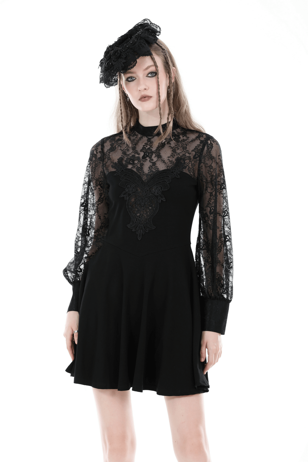Elegant Women's Lace Black Dress with Floral Detail