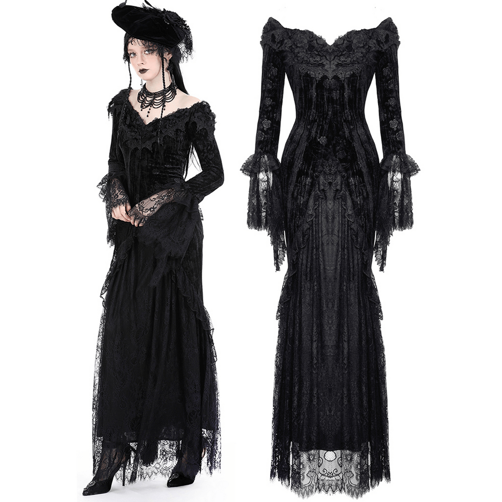 Elegant Women's Lace Off-Shoulder Victorian Long Dress