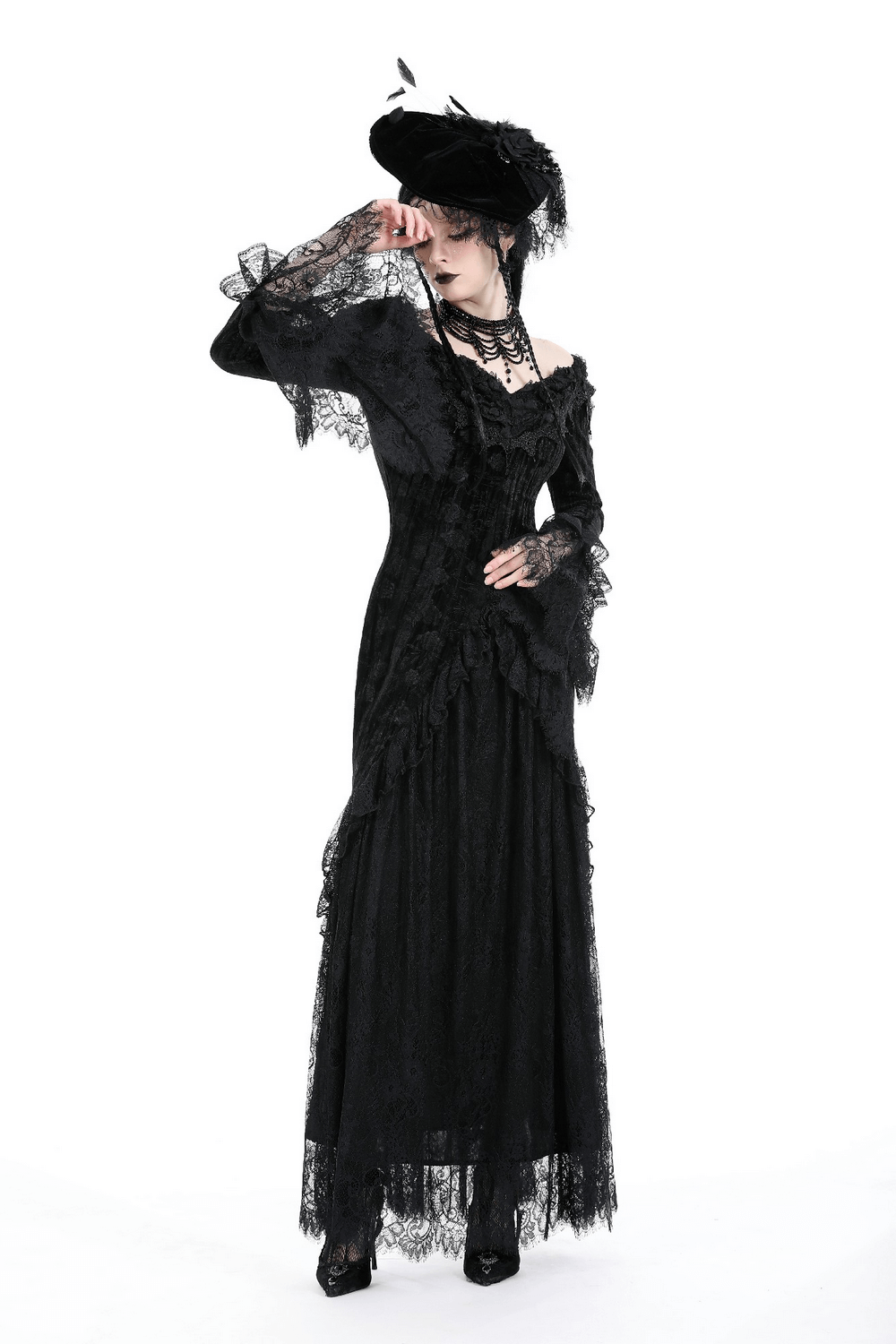 Elegant Women's Lace Off-Shoulder Victorian Long Dress