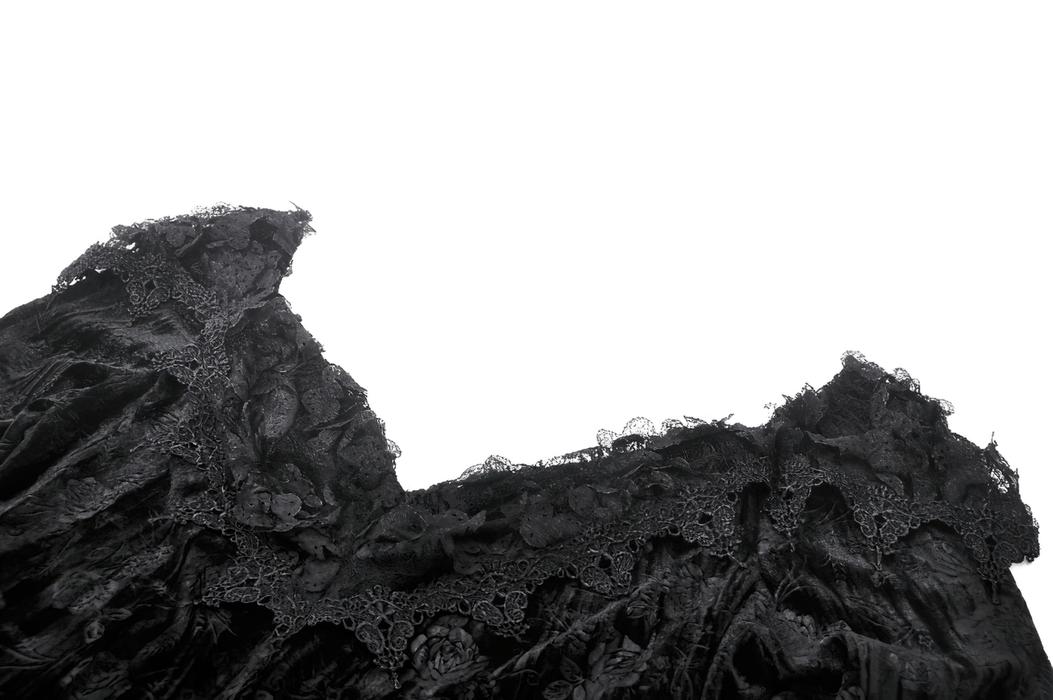 Elegant off-shoulder neckline of a black lace dress showcasing delicate lace trim details.