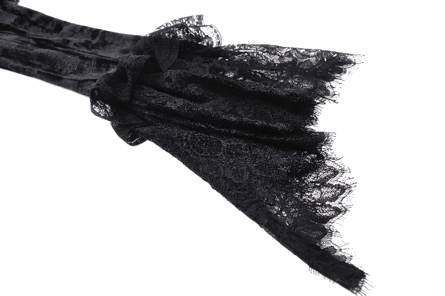 Elegant black lace trim, perfect for adding a gothic touch to dresses and costumes.