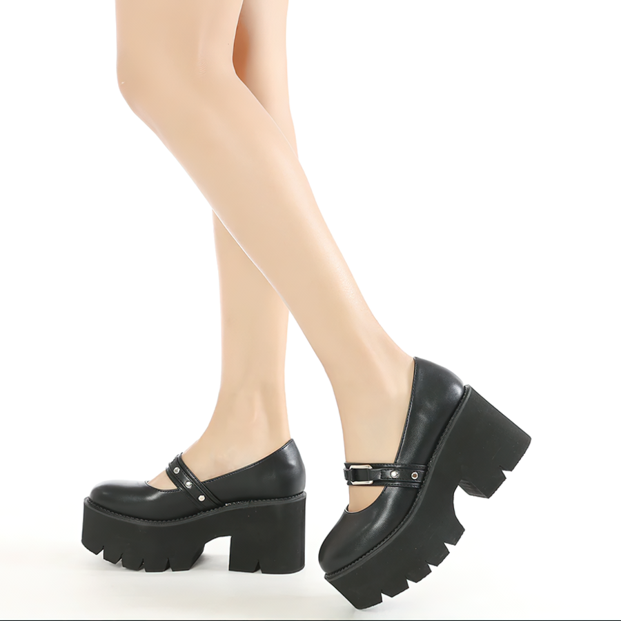 Elegant Women's Lolita Shoes / Black Lolita Mary Jane Shoes / Aesthetic PU Leather Shoes For Girl - HARD'N'HEAVY
