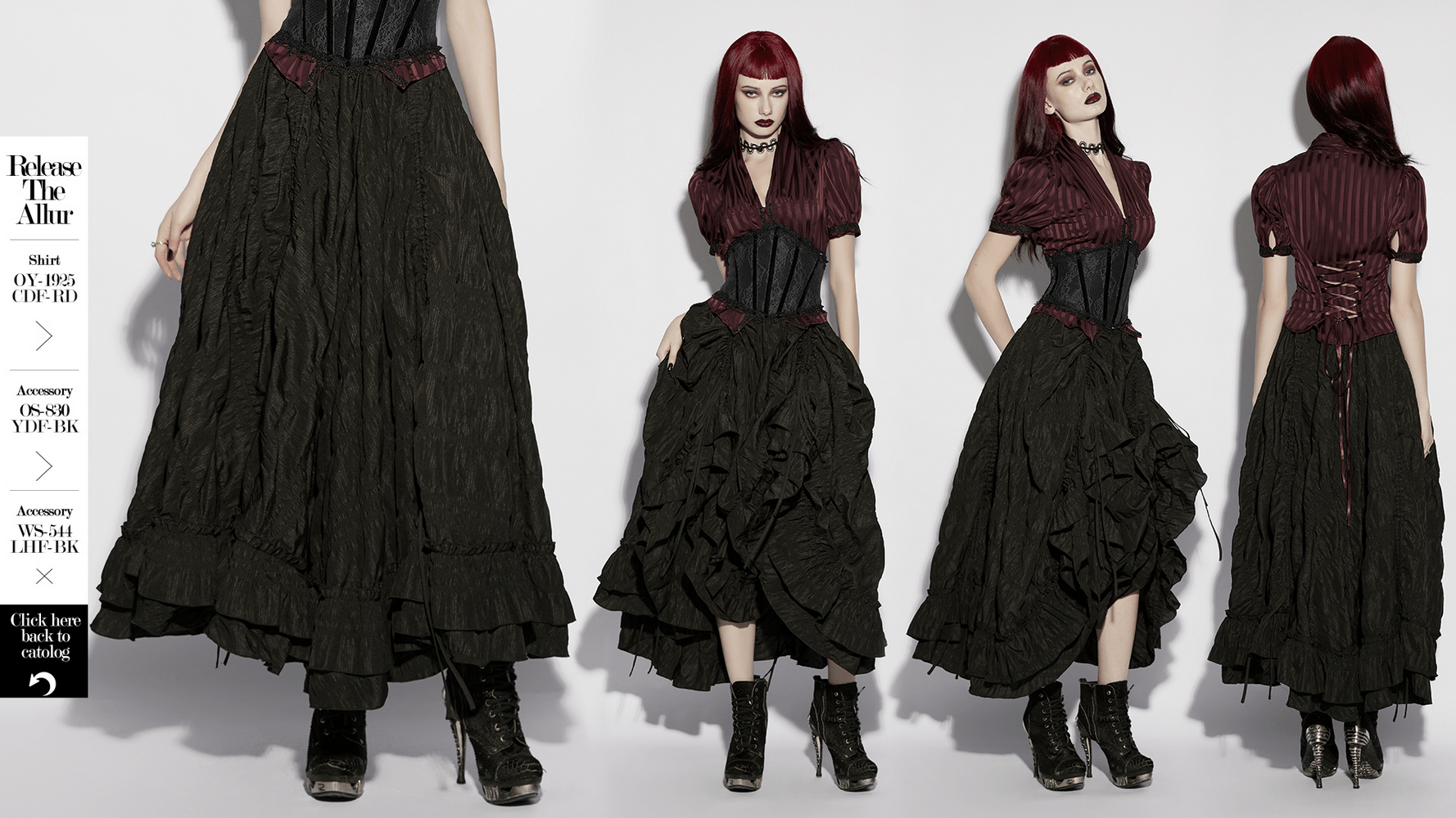 Alt Tag: Elegant Women's Ruched Maxi Skirt with Layered Hem in black goth pleated retro style with drawstring ruffles and layered hem
