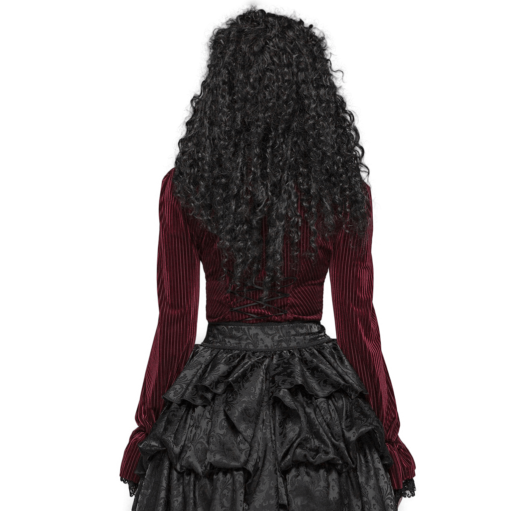 Elegant Women's Striped Velvet Corset Shirt in Gothic Style - HARD'N'HEAVY