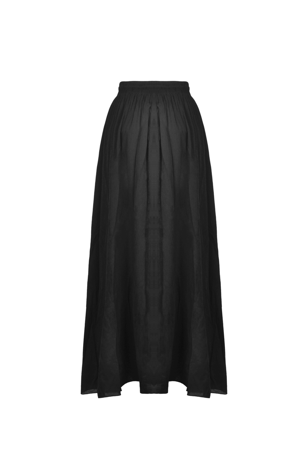 Elegant black maxi skirt with a flowy silhouette, perfect for a stylish and romantic look.