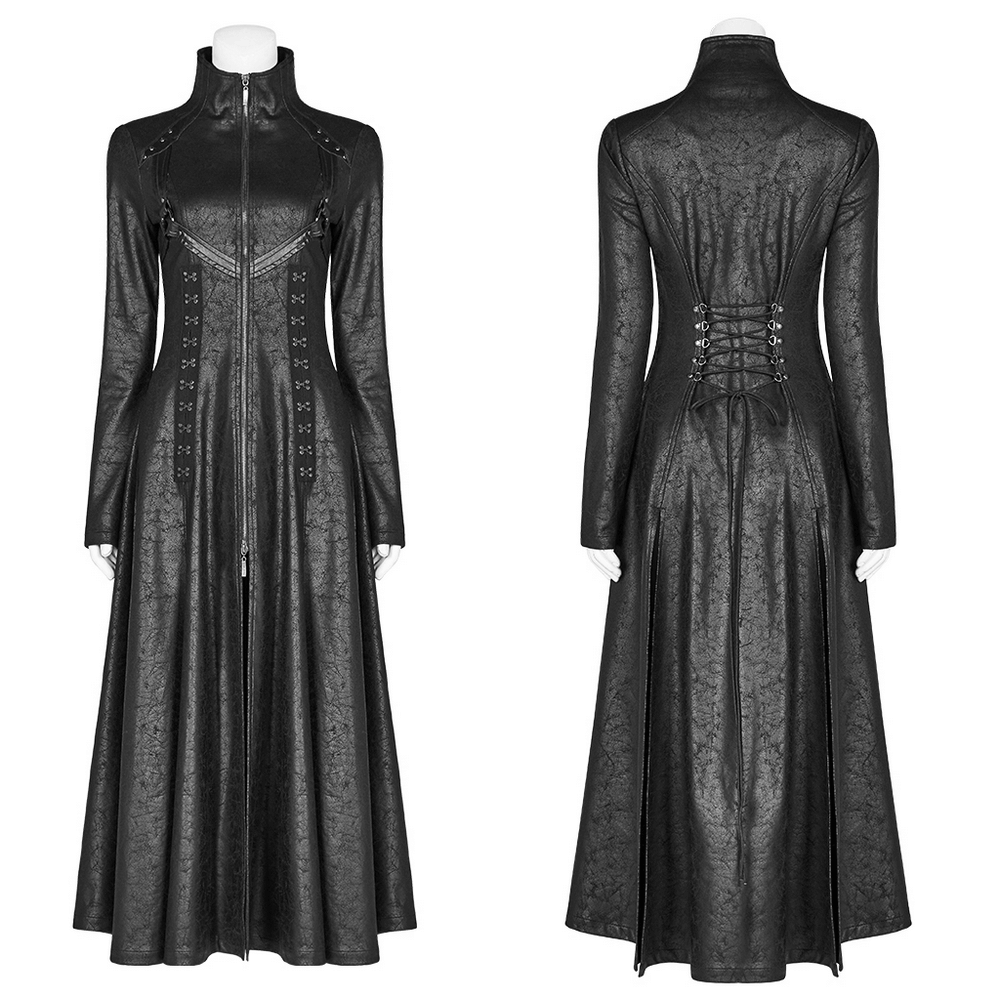Embossed Dark Elegance Punk Full-Length Coat with stylish slim fit and unique textured design.