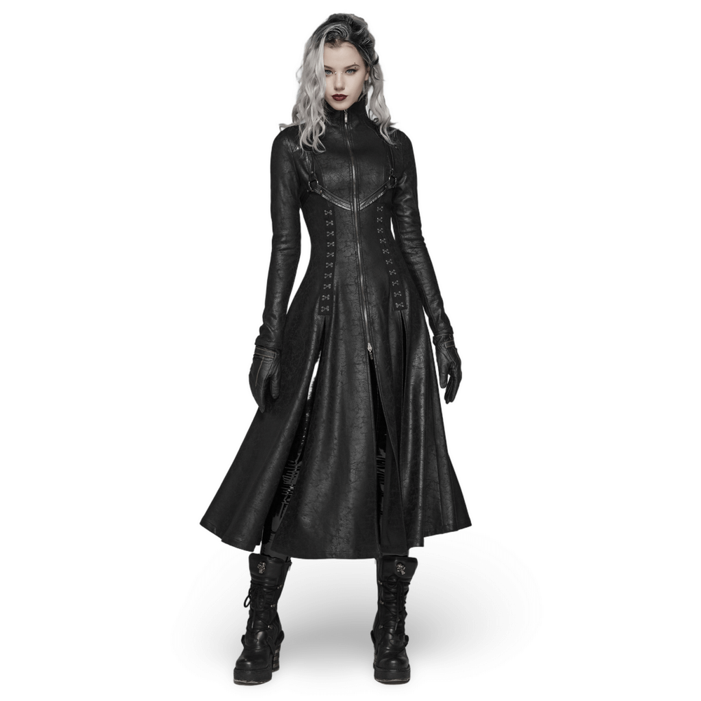 Embossed Dark Elegance Punk Full-Length Coat featuring slim fit and intricate design with unique texture.