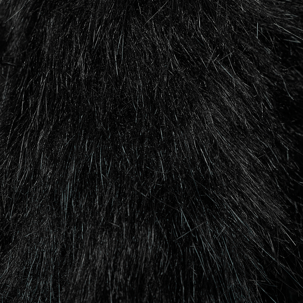 Close-up of luxurious black faux fur texture, perfect for gothic fashion and stylish garments.