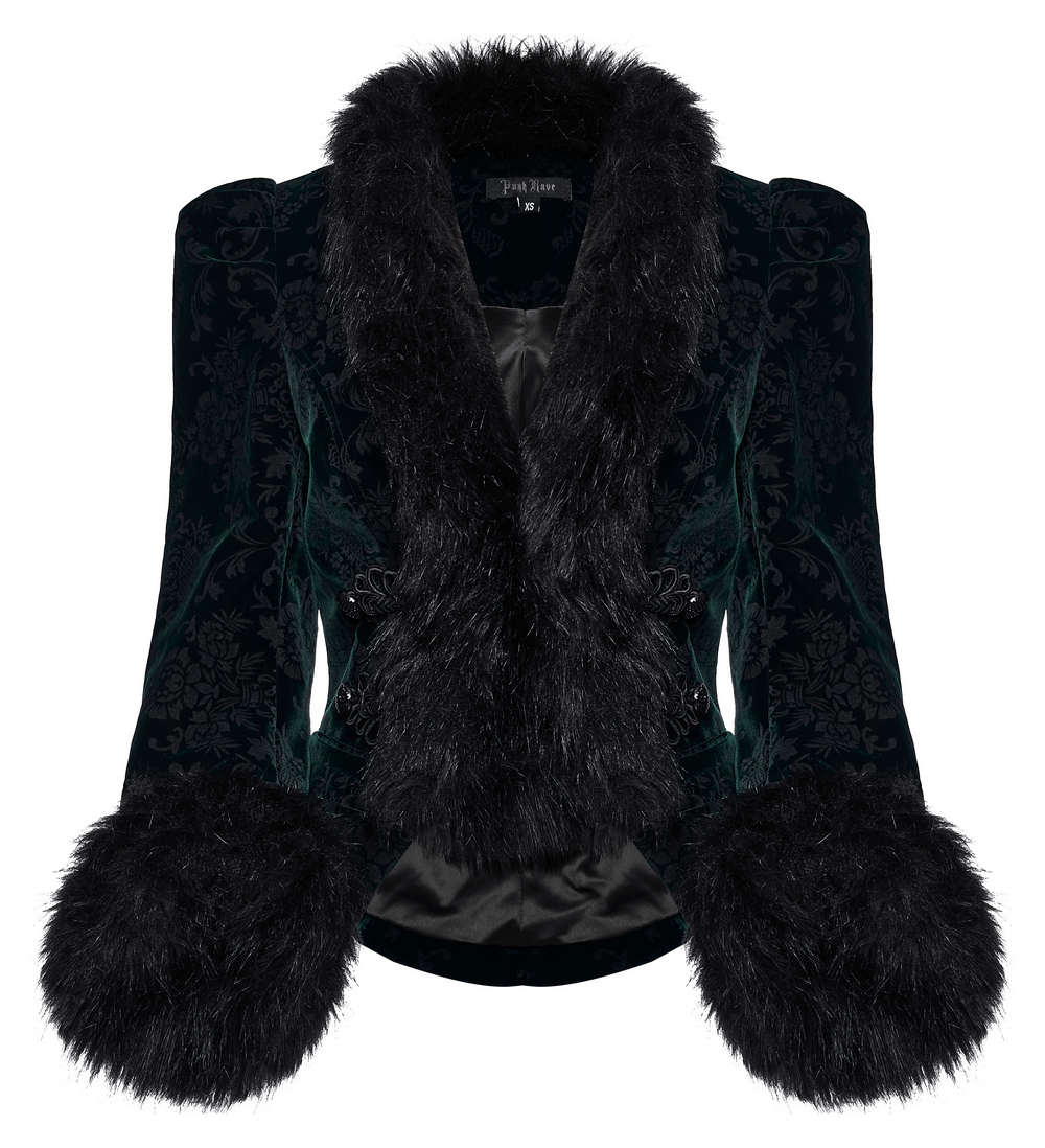Embossed Velvet Goth Short Jacket with Wool Trim - HARD'N'HEAVY