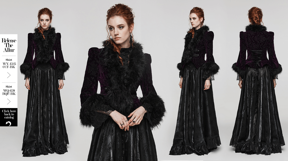 Embossed Velvet Gothic Jacket with Fur Detailing - HARD'N'HEAVY