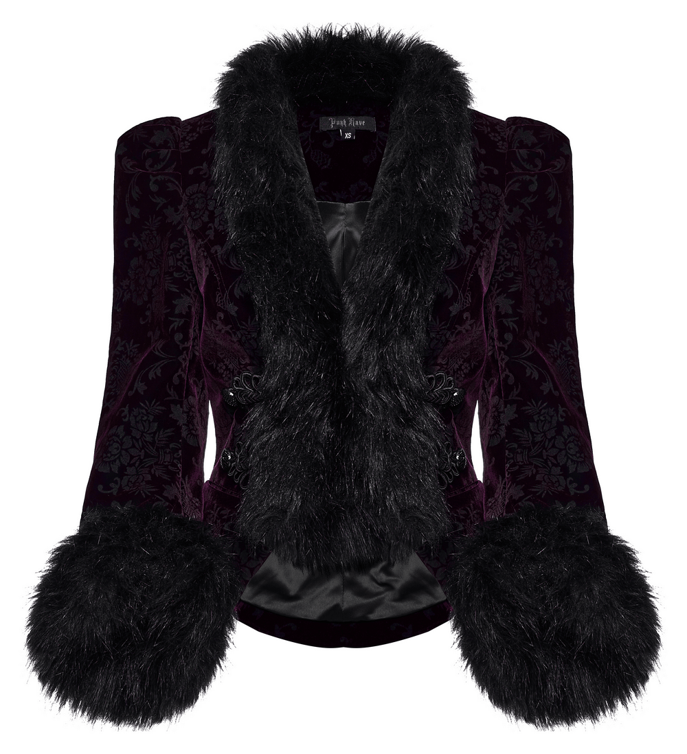 Embossed Velvet Gothic Jacket with Fur Detailing - HARD'N'HEAVY