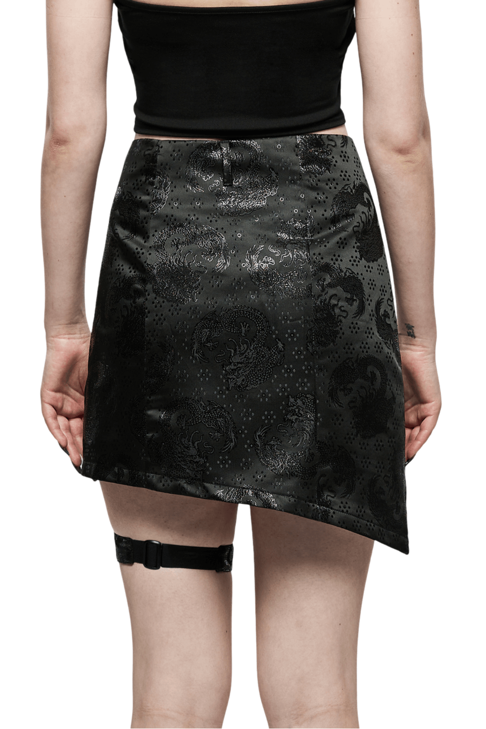 Embroidered Dragon Asymmetrical Skirt with Garters