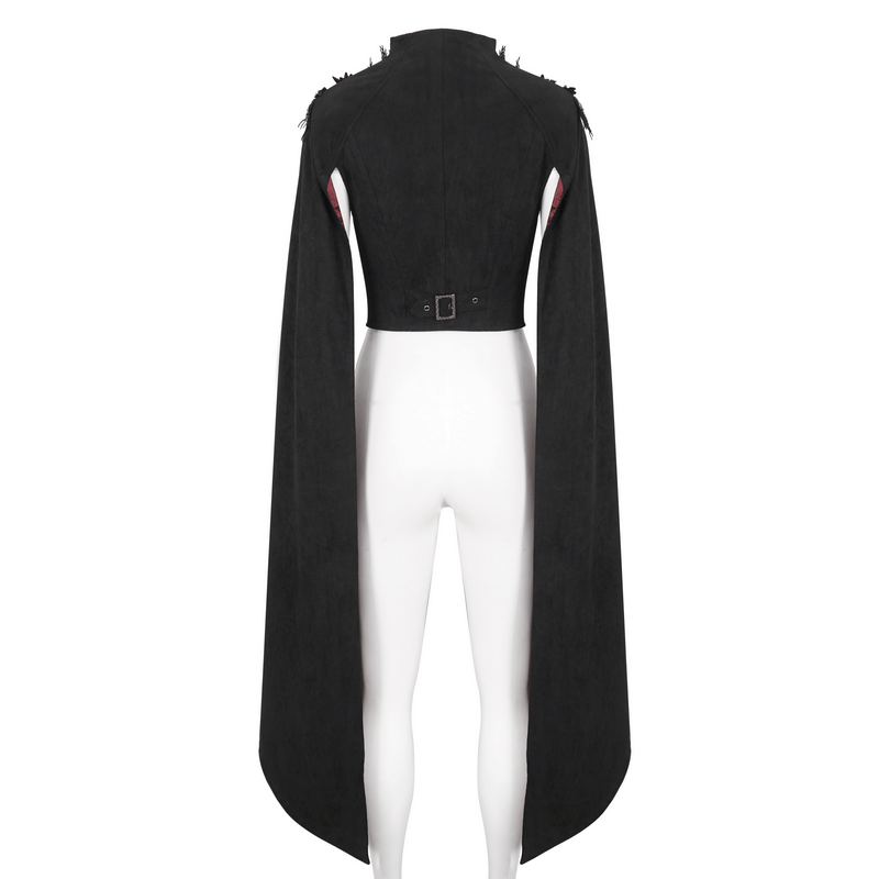 Back view of a gothic cape with long flared sleeves and unique detailing, perfect for alternative fashion.