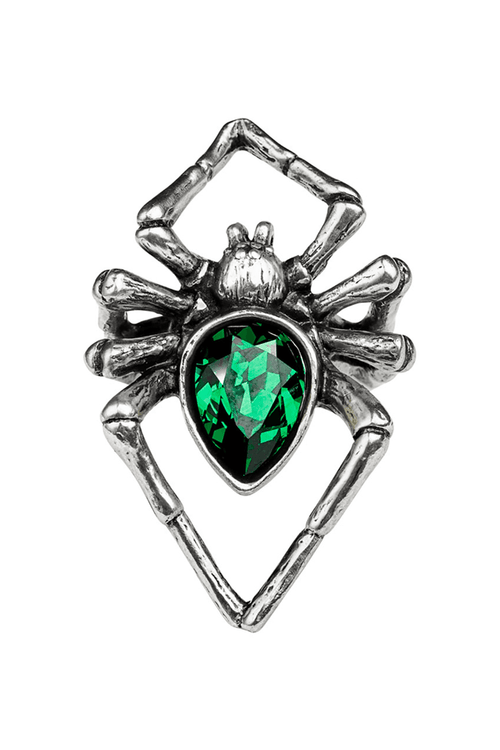 Bague Araignée Émeraude - Gothique Venimeux en Étain avec Cristal