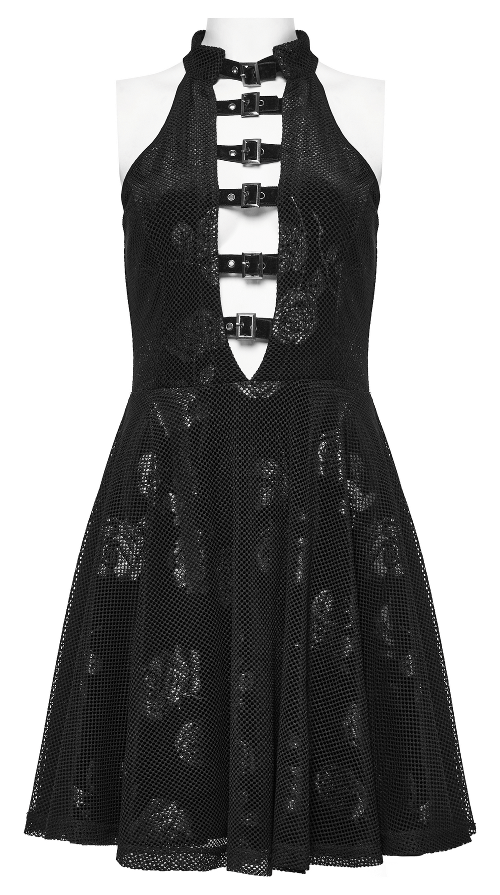 Enchanting Black Gothic Velvet Rose Print Halter Dress