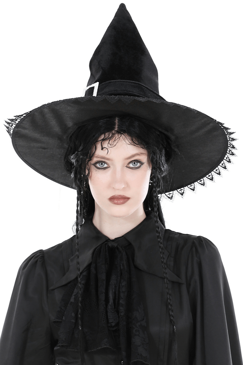 Enchanting Black Witch Hat with Floral Embellishments
