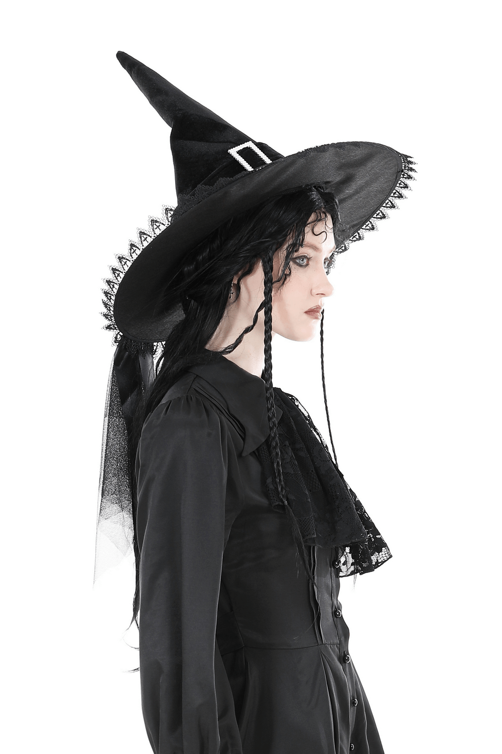 Enchanting Black Witch Hat with Floral Embellishments