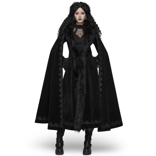 Enchanting Gothic Vintage Velvet Long Coat with Fur