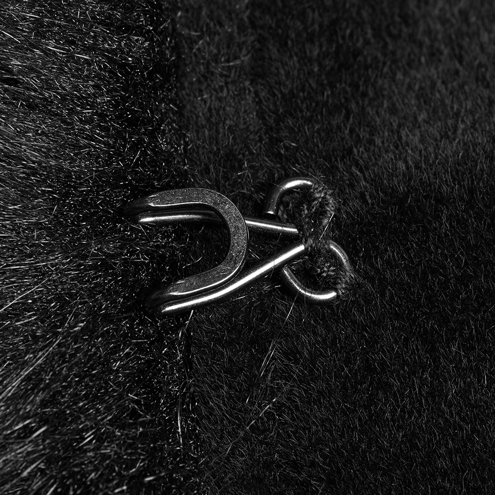 Close-up of the elegant fastening detail on the Gothic Vintage Velvet Long Coat with faux fur.