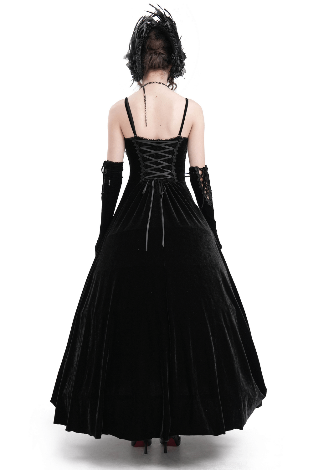 Enchanting Velvet Maxi Dress with Beaded Lace Appliques