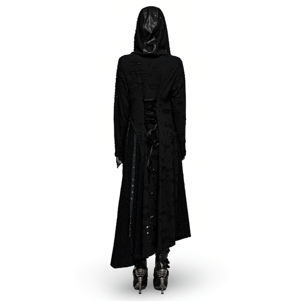 Enigmatic Black Hooded Gothic Long Coat - HARD'N'HEAVY