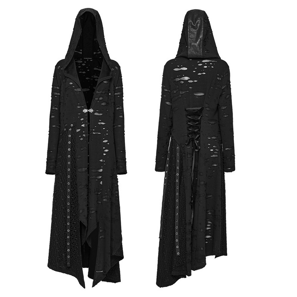 Enigmatic Black Hooded Gothic Long Coat - HARD'N'HEAVY