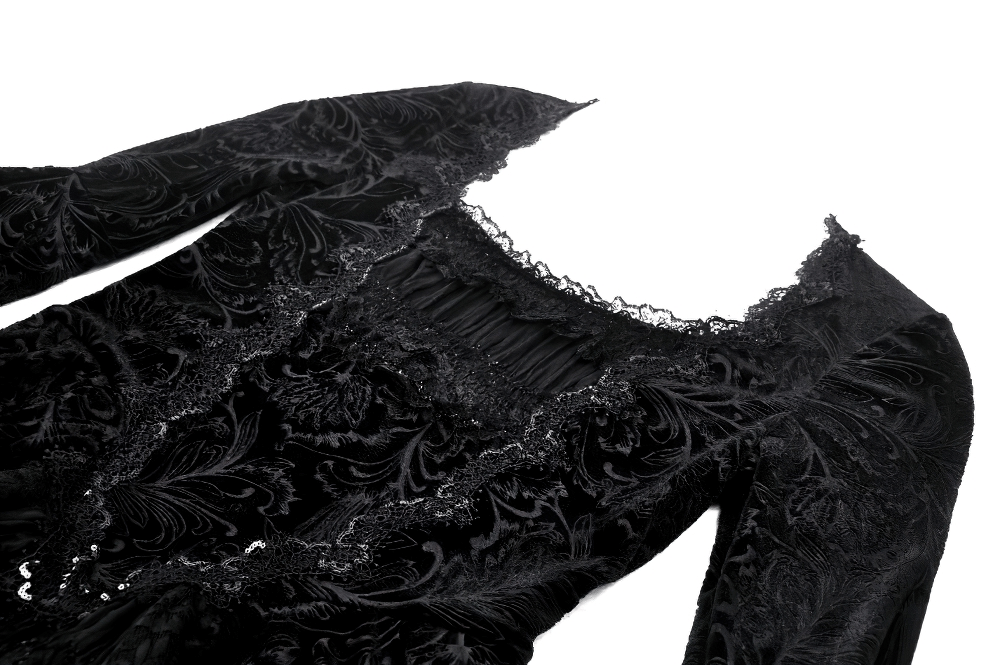 Elegant black lace gown with intricate detailing, perfect for Gothic style lovers and special occasions.