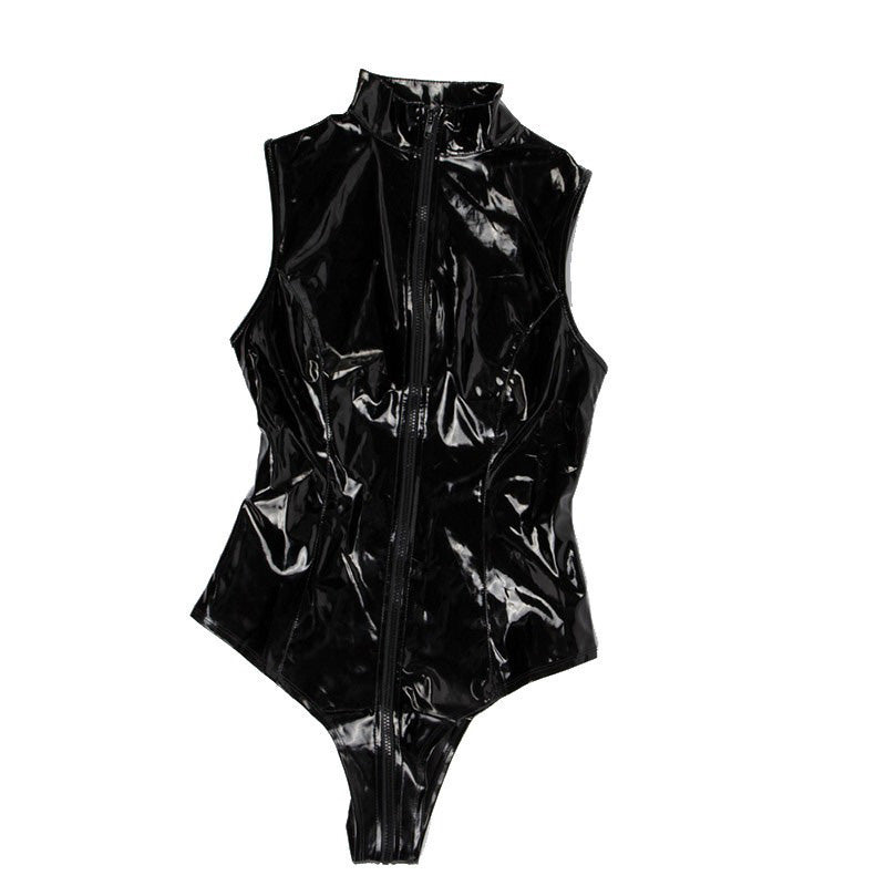 Erotic Faux Leather Latex Bodysuit / Plus Size Female Zip Fetish Costumes in Gothic Style - HARD'N'HEAVY