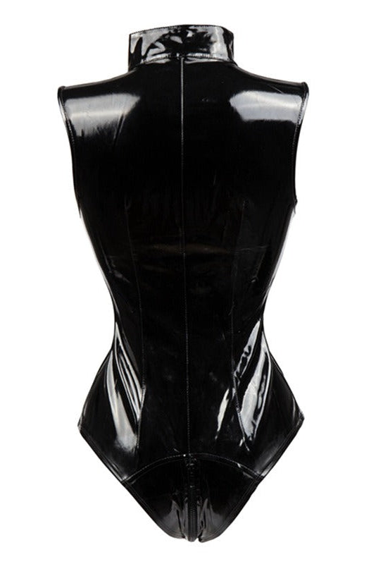 Erotic Faux Leather Latex Bodysuit / Plus Size Female Zip Fetish Costumes in Gothic Style - HARD'N'HEAVY