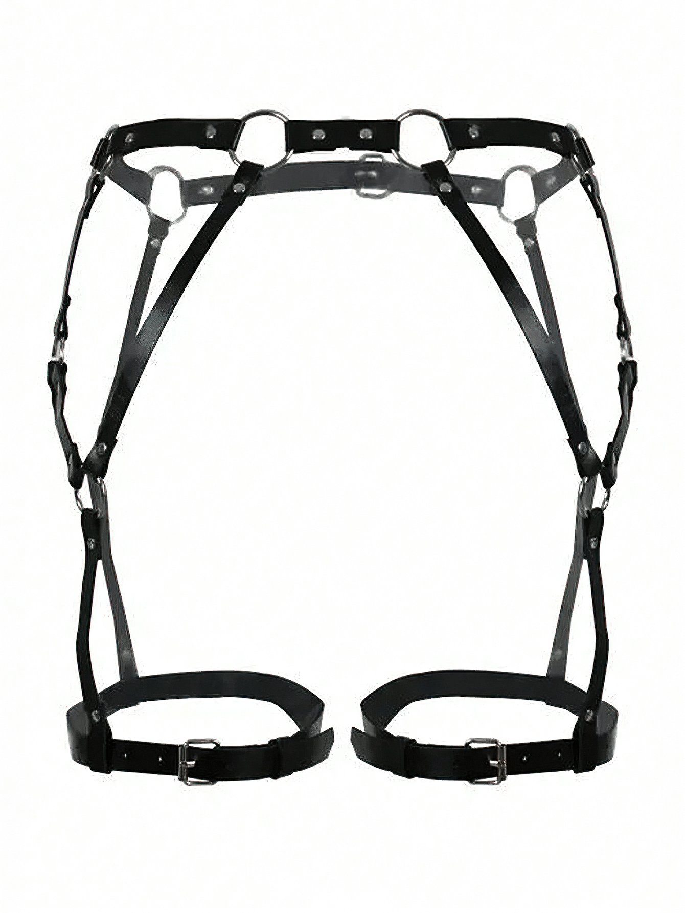 PU leather leg garter harness for ladies, gothic styling with silver fittings, perfect for creating sexy looks.
