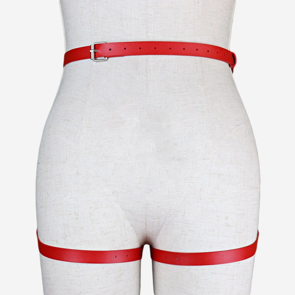 Erotic PU Leather Leg Garter for Ladies / Body Strap Harness / Red Buttocks Suspender Accessory - HARD'N'HEAVY