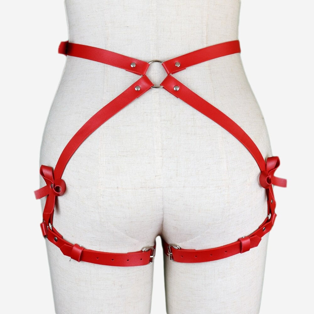 Erotic PU Leather Leg Garter for Ladies / Body Strap Harness / Red Buttocks Suspender Accessory - HARD'N'HEAVY